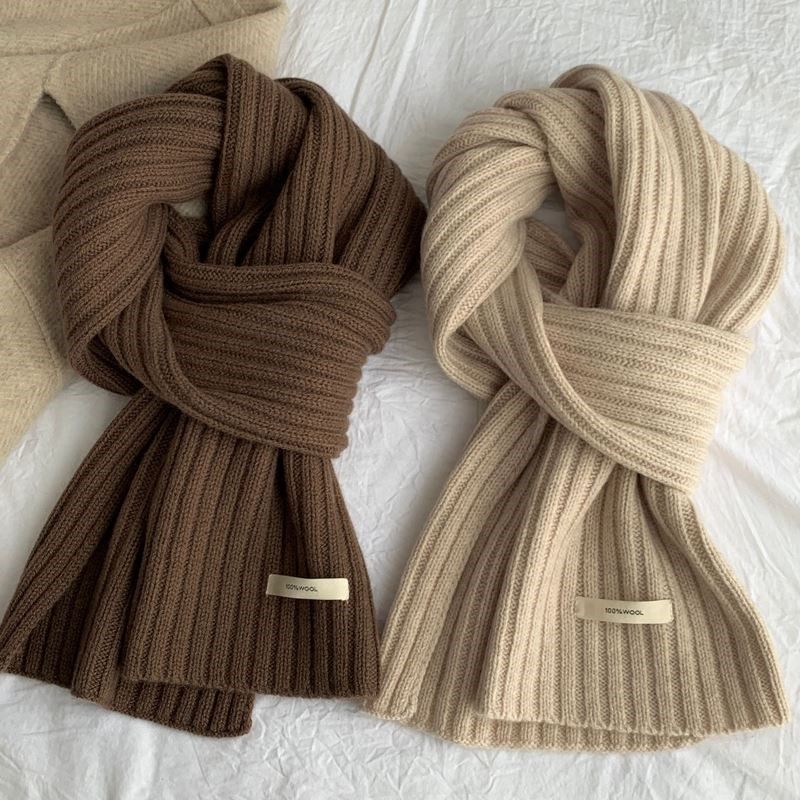 超奶美拉德色系~新款针织围巾米色咖色坑条纯色情侣保暖围脖冬