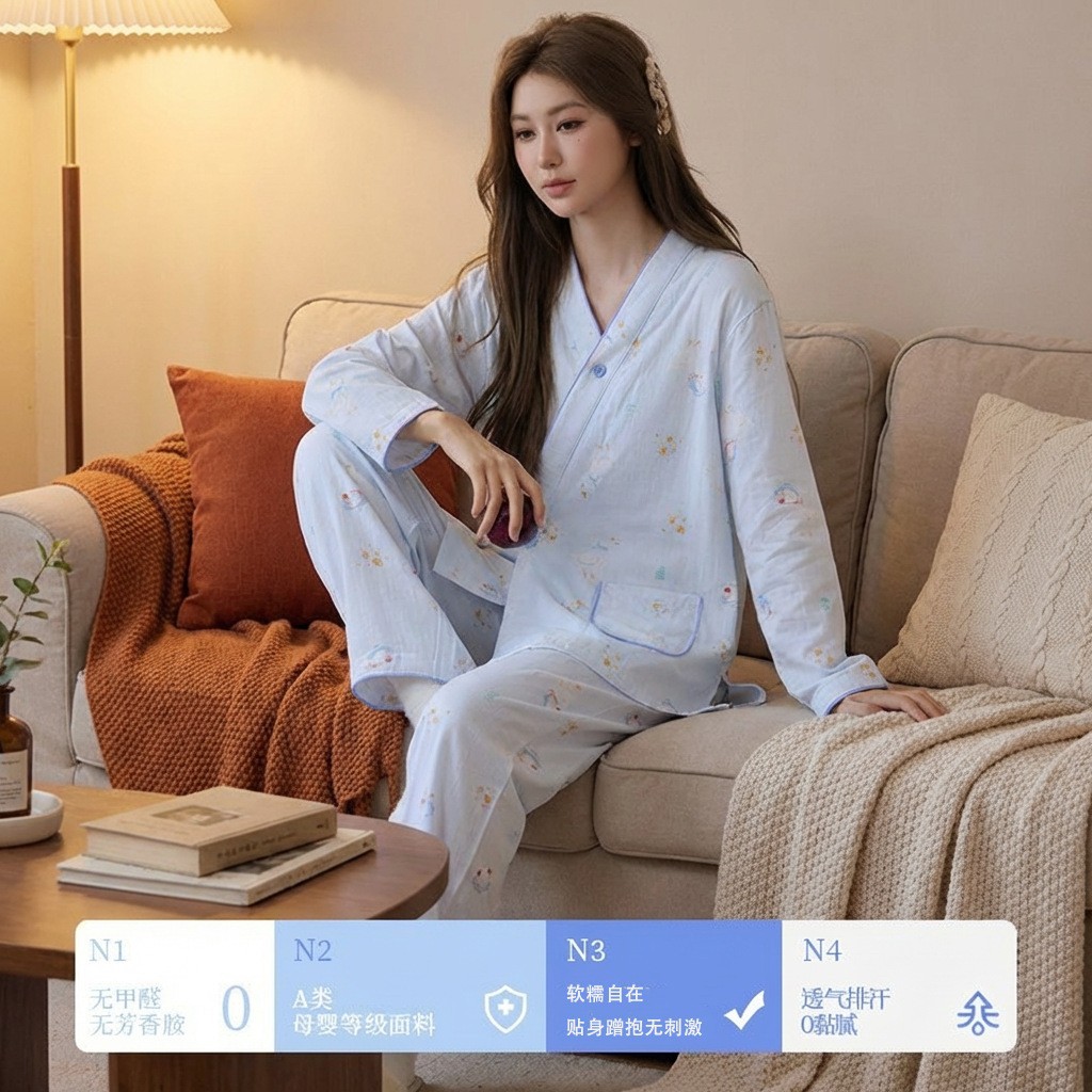 新款和服纯棉双层纱布月