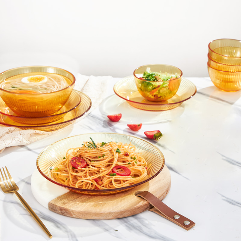 康宁餐具琥珀色玻璃晶尊套装玻璃碗耐高温饭碗面碗汤碗耐高温