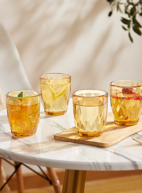 康宁琥珀色玻璃水杯钻石杯家用高档耐高温茶杯啤酒杯喝水杯子