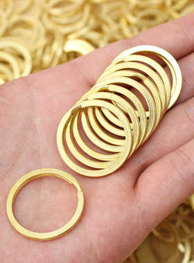 黄铜钥匙圈纯铜圆扁平环汽车钥匙扣工艺品配件简约双层DIY手工