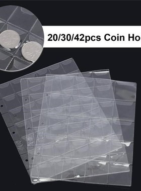 1 Page 20/30/42 Pockets Plastic Coin Holder Sheet For Storag