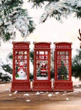 Christmas Ornament Elderly Snowman Telephone Booth Small Oil
