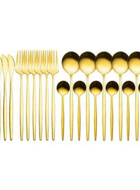 24Pcs Gold Mirror Dinnerware Set Stainless Steel Tableware S