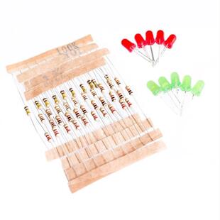 50pcs 1K 10K 100K 220 Ohm 1/4W Metal Film Resistor and Led K