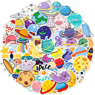 卡通宇宙太空宇航员魔法星球贴纸儿童手账日记水杯头盔装饰贴防水