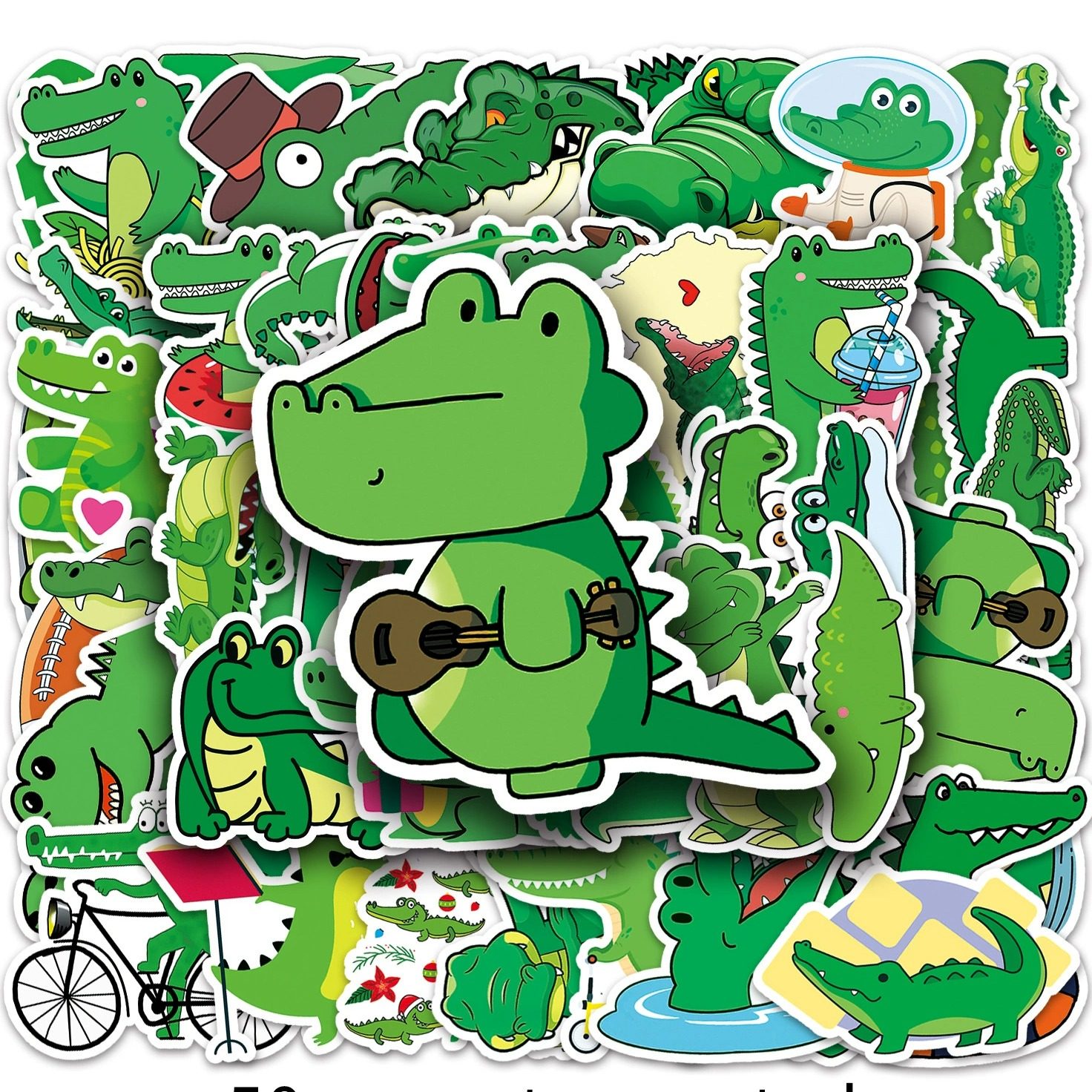 50张绿色鳄鱼卡通行李箱贴纸可爱滑板车电脑平板冰箱装饰贴画防水,3C数码配件,笔记本个性小贴纸,淘宝优惠券,粉丝福利购,淘宝优惠卷