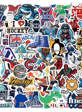 卡通Ice Hockey冰球运动涂鸦贴纸个性行李箱水杯电脑背包防水贴画