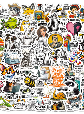 56张欧美英文成人趣味文字涂鸦贴纸卡通手机壳iPad电脑防水装饰贴