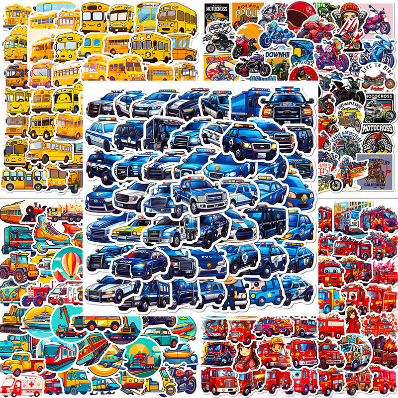卡通警车校车消防工程车儿童贴纸可爱机车滑板车头盔水杯装饰贴画,3C数码配件,笔记本个性小贴纸,淘宝优惠券,粉丝福利购,淘宝优惠卷