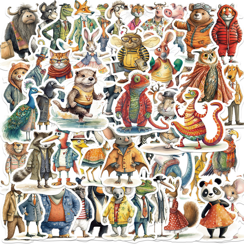 100张拟人化卡通小动物装饰贴纸个性笔记本电脑手机滑板头盔贴画