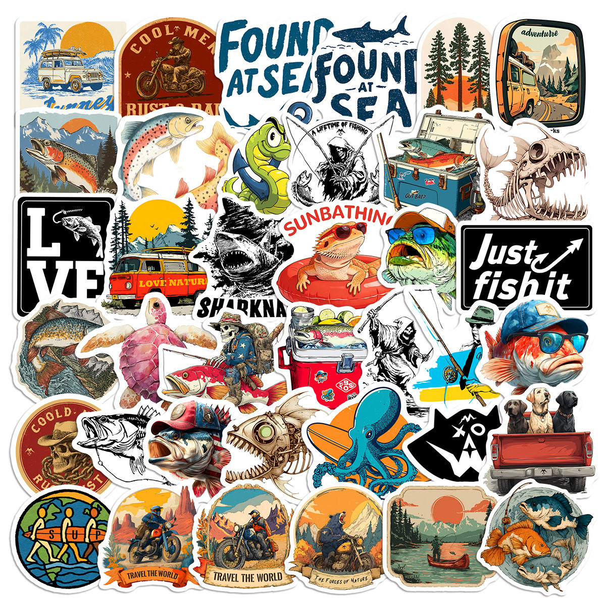 50张钓鱼垂钓爱好者系列贴纸钓箱水杯桌面平板电动车户外装饰贴纸,3C数码配件,笔记本个性小贴纸,淘宝优惠券,粉丝福利购,淘宝优惠卷