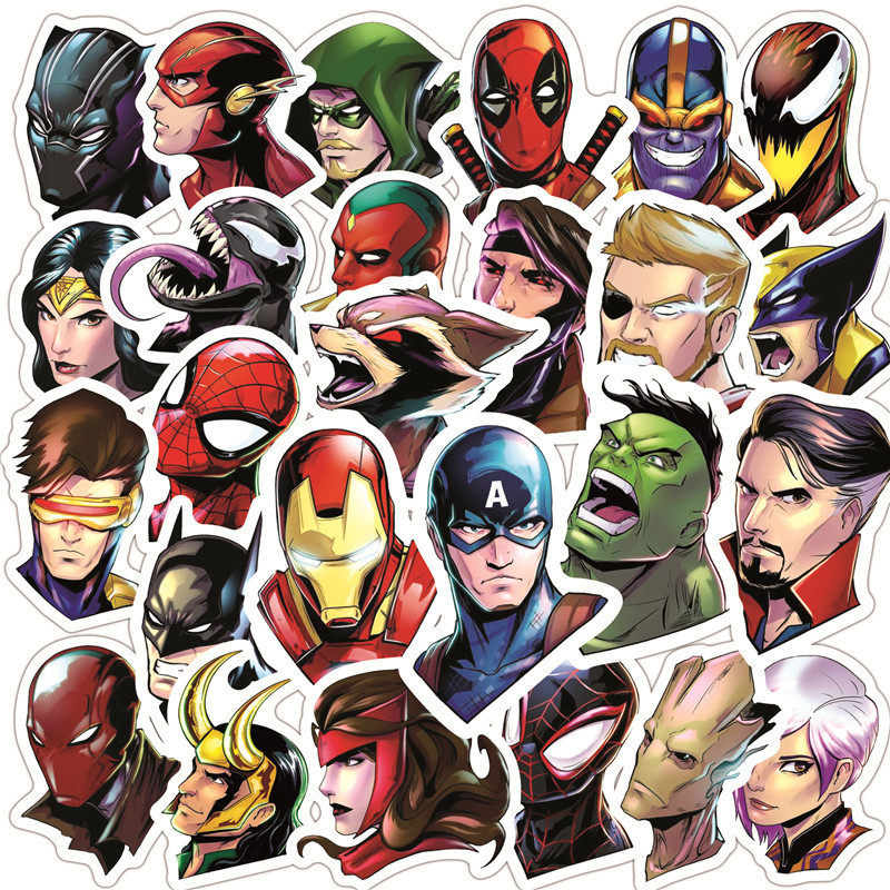 漫威超级英雄人物头像贴纸个性滑板车水杯拉杆箱笔记本电脑贴防水