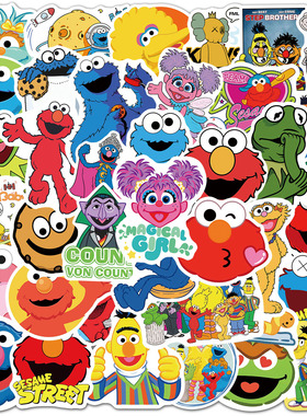 50张欧美芝麻街潮牌贴纸手机壳滑板行李箱电动车笔记本电脑防水贴