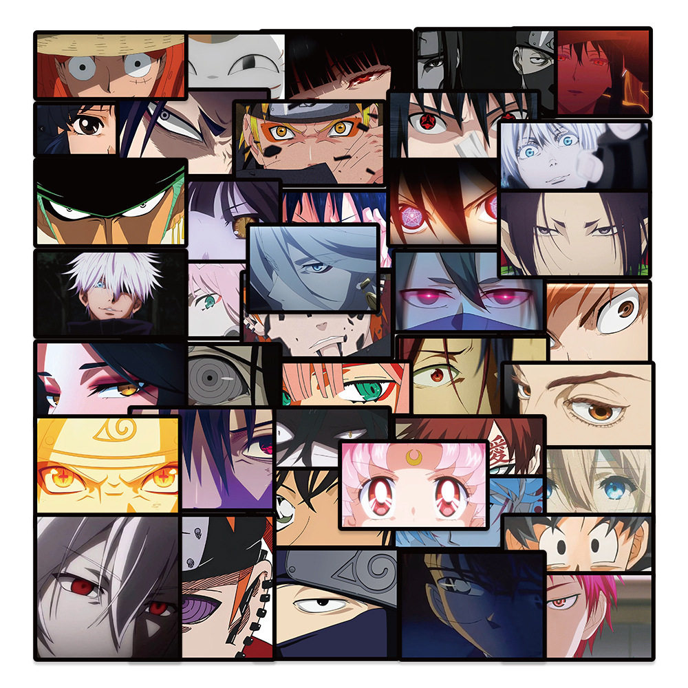 40张动漫角色人物眼神涂鸦贴纸卡通笔记本电脑手机行李箱滑板车贴