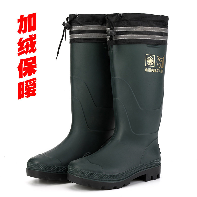 3531高筒加绒保暧雨靴男1618加棉反光条劳保雨鞋高帮胶鞋三防水鞋图片