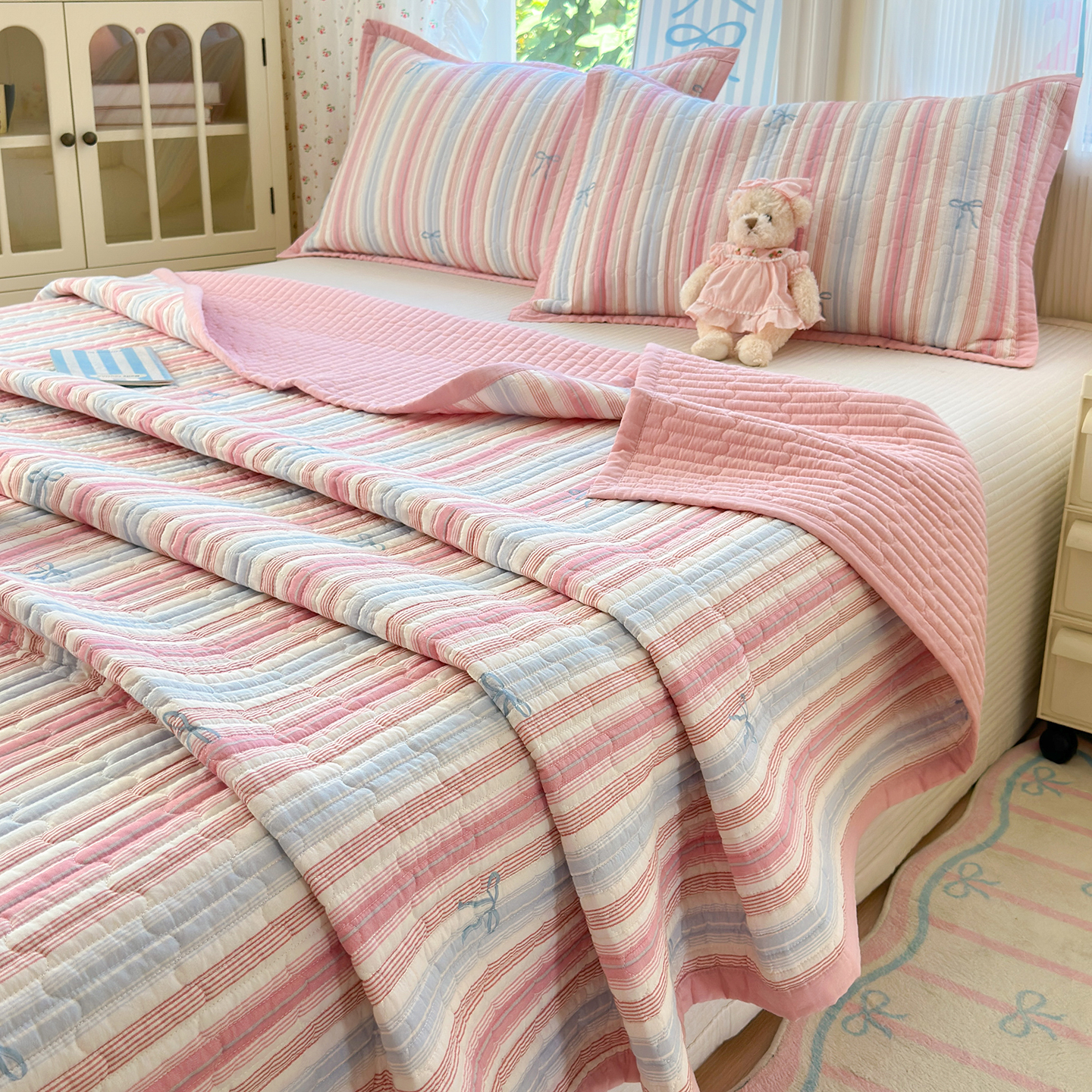 双面纯棉床盖四季通用高温砂洗