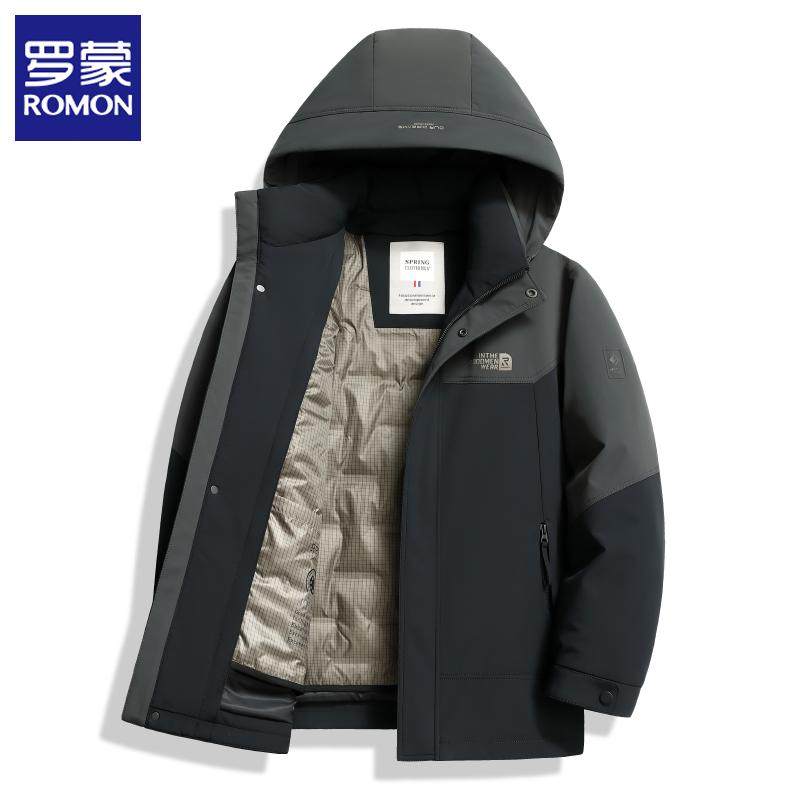罗蒙男士鹅绒羽绒服可拆卸内胆中年加厚工装爸爸款冬装外套冲锋衣