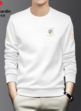 皮尔卡丹男士长袖圆领打底衫休闲百搭时尚轻奢潮流上衣印花P1013