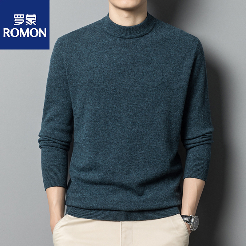 罗蒙中厚款长袖羊毛衫圆领针织
