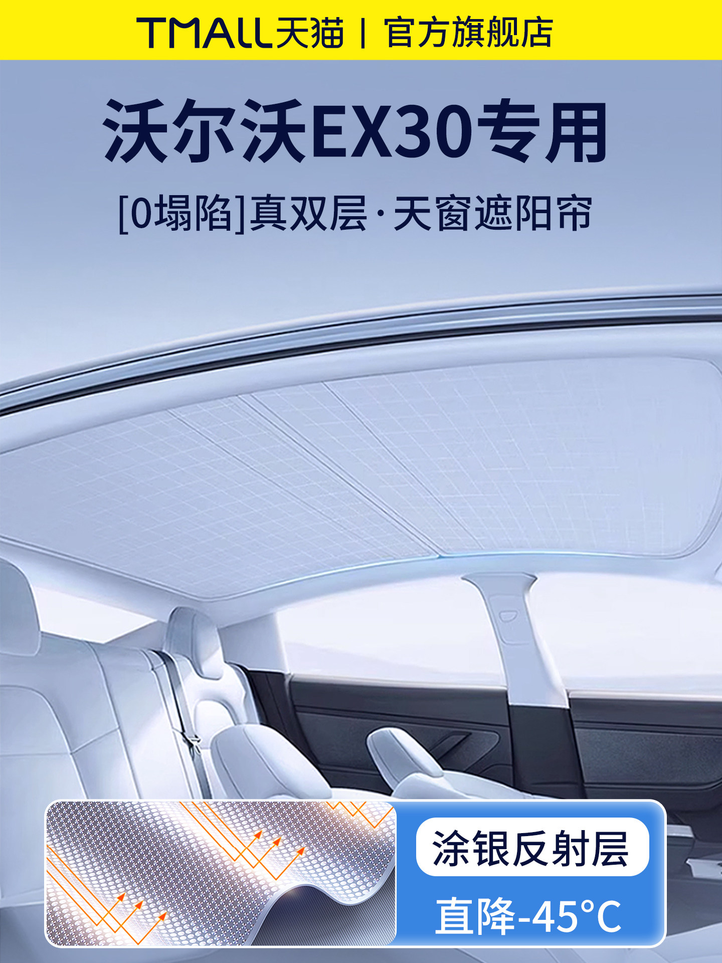 适用于沃尔沃Ex30轿车全景天窗车顶隔热遮阳篷遮阳篷配件