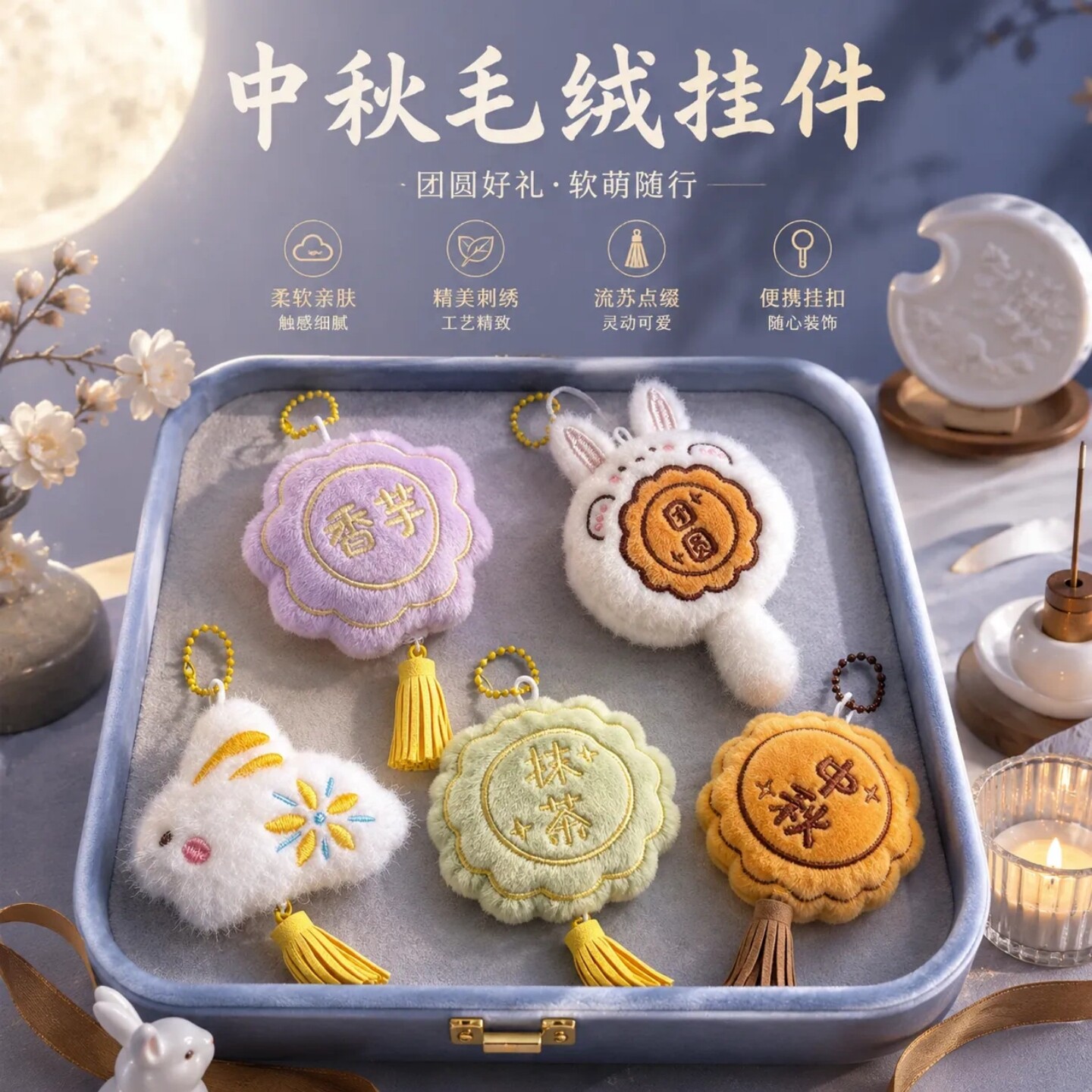 中秋节月饼毛绒挂件送朋友礼物