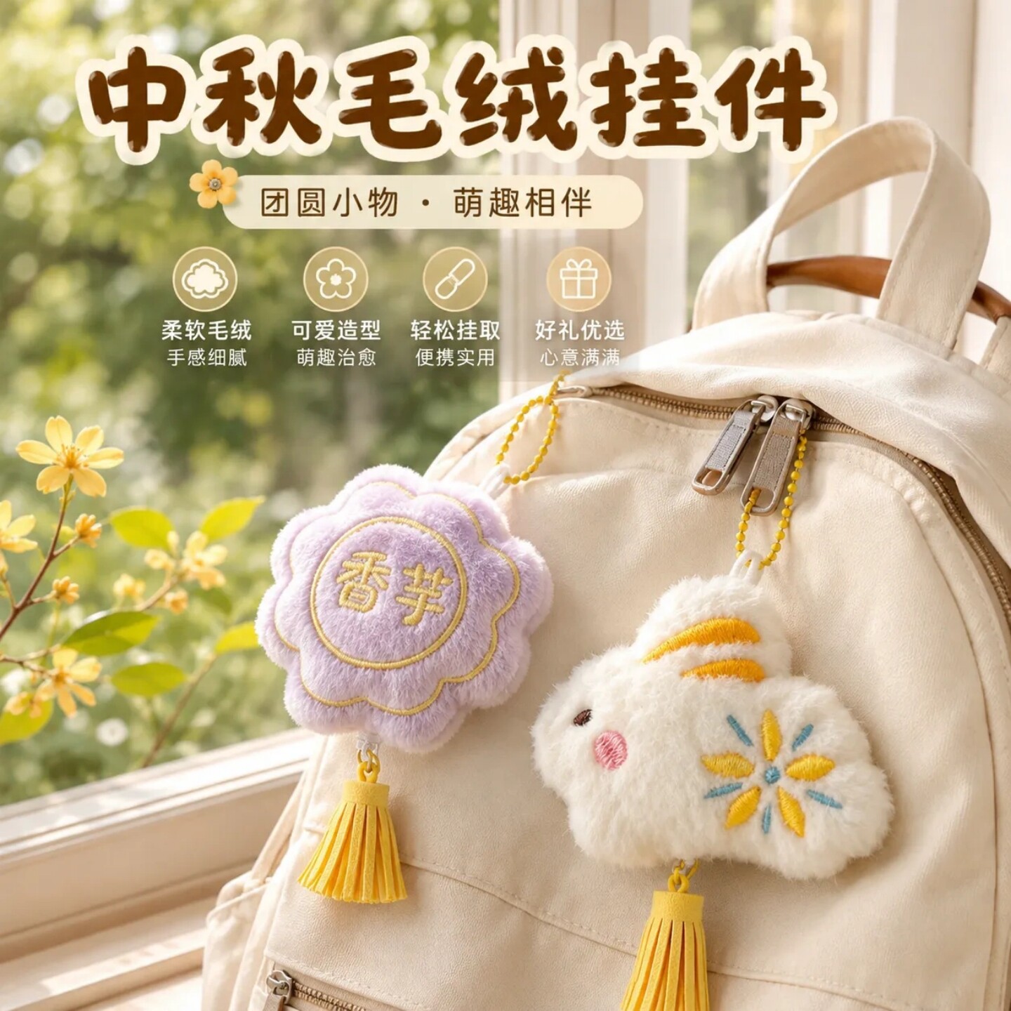 中秋节月饼毛绒挂件送朋友礼物