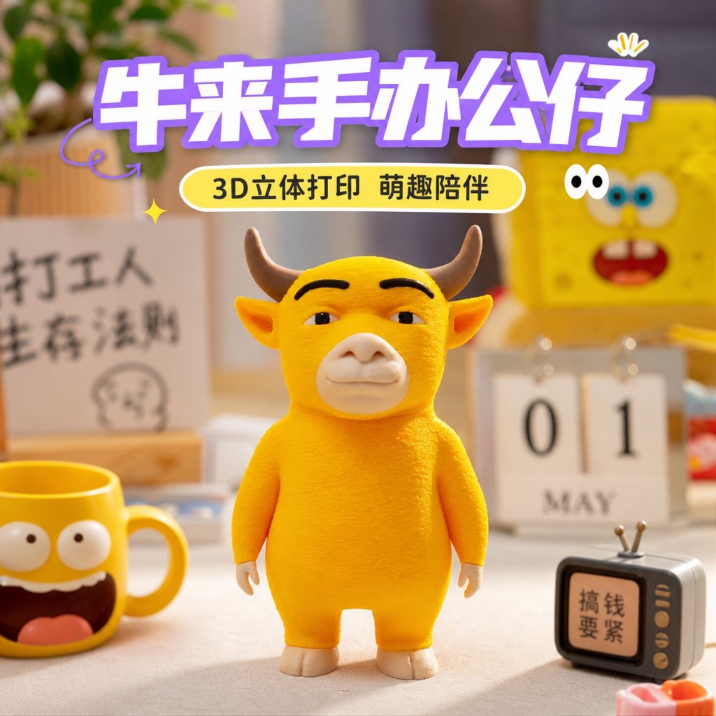牛来手办3D立体打印整蛊桌面摆件