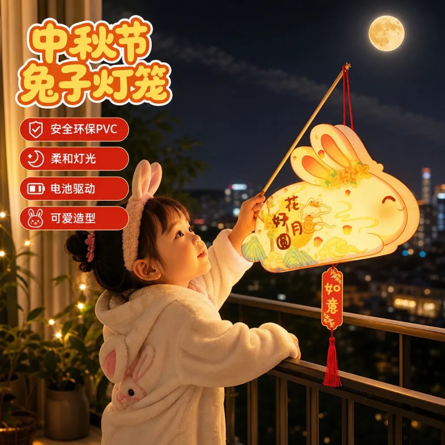 中秋节兔子灯笼儿童手提发光礼物
