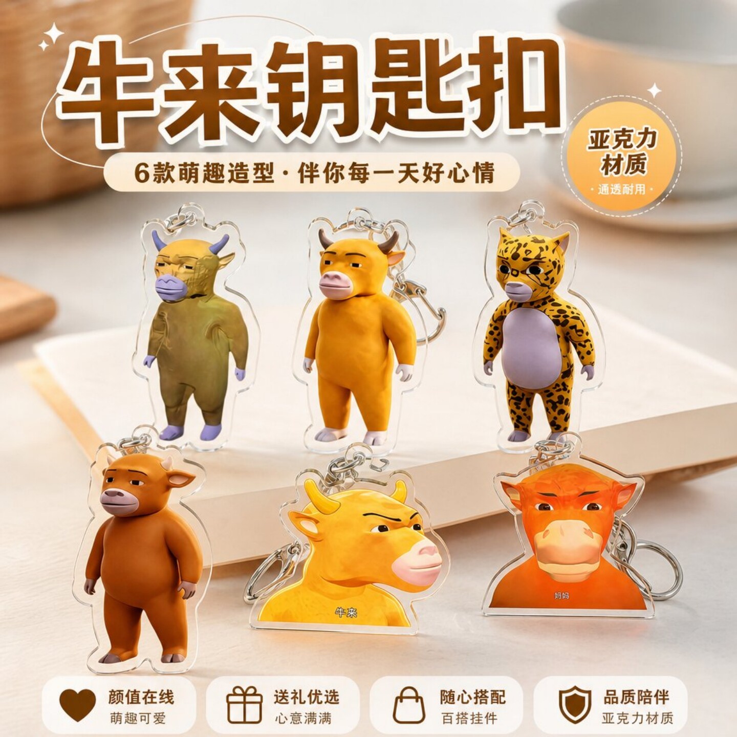 牛来钥匙扣亚克力挂件