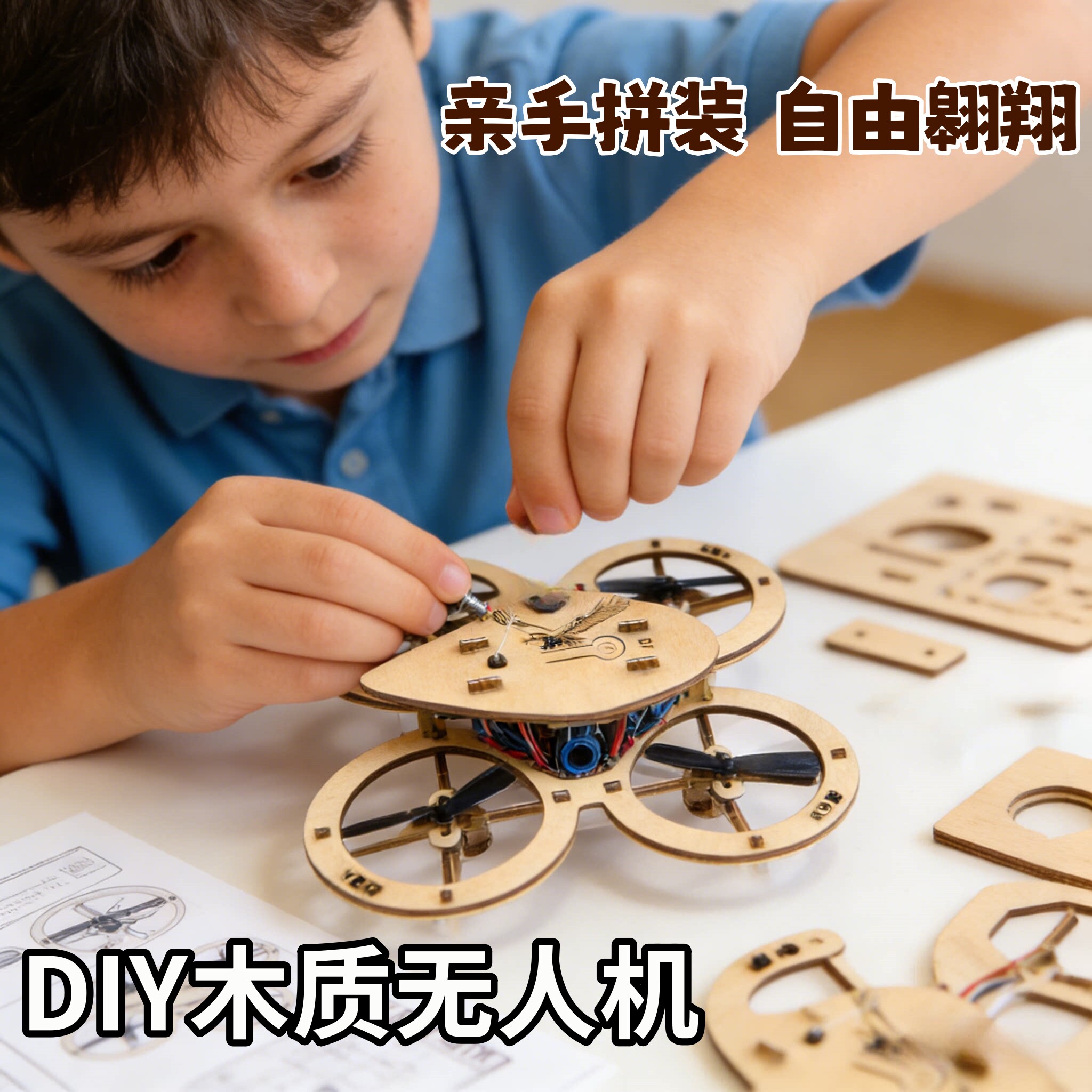 DIY木制无人机玩具益智拼装玩具