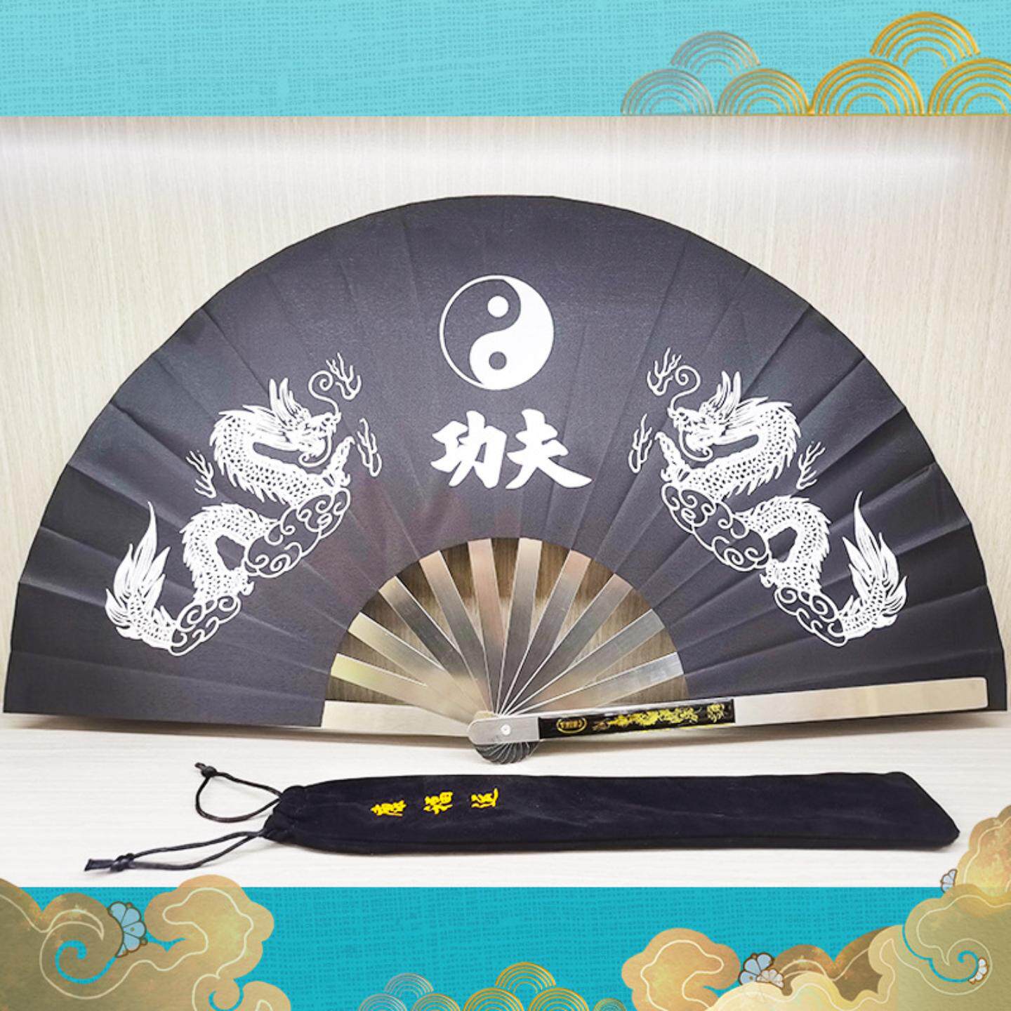 不锈钢太极扇武术表演双龙响扇30