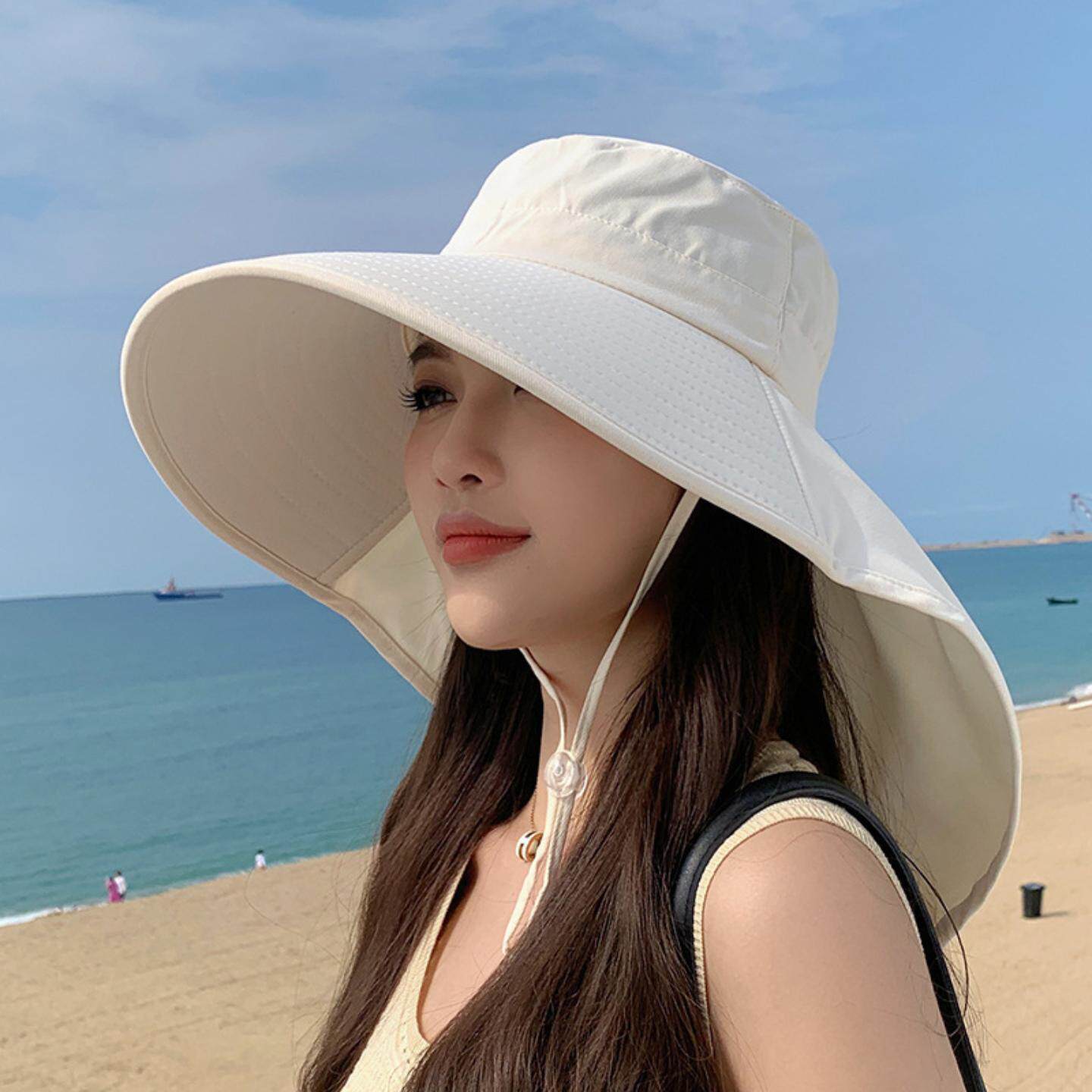 春季防晒护颈渔夫帽女大帽檐带