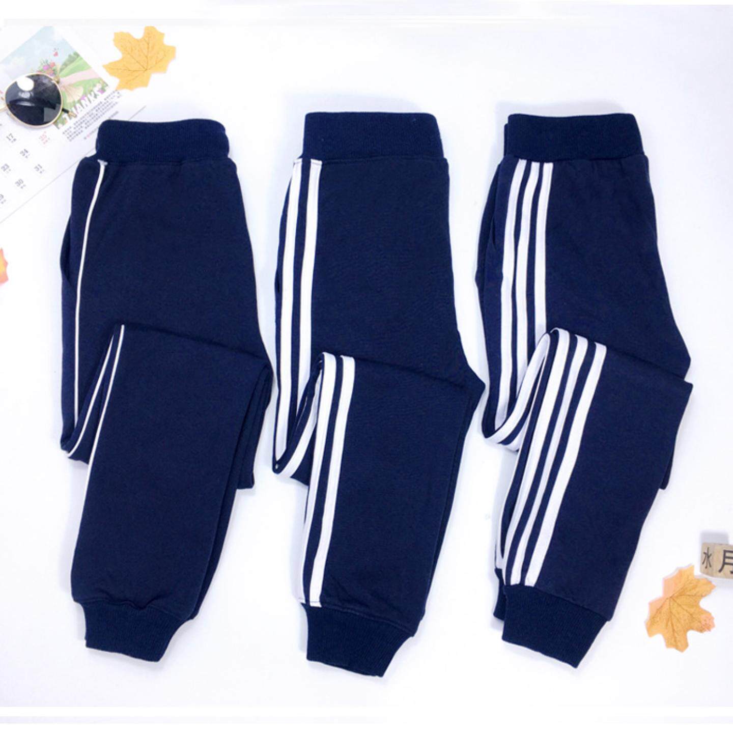 童装校服束脚裤两道杠白边青春风