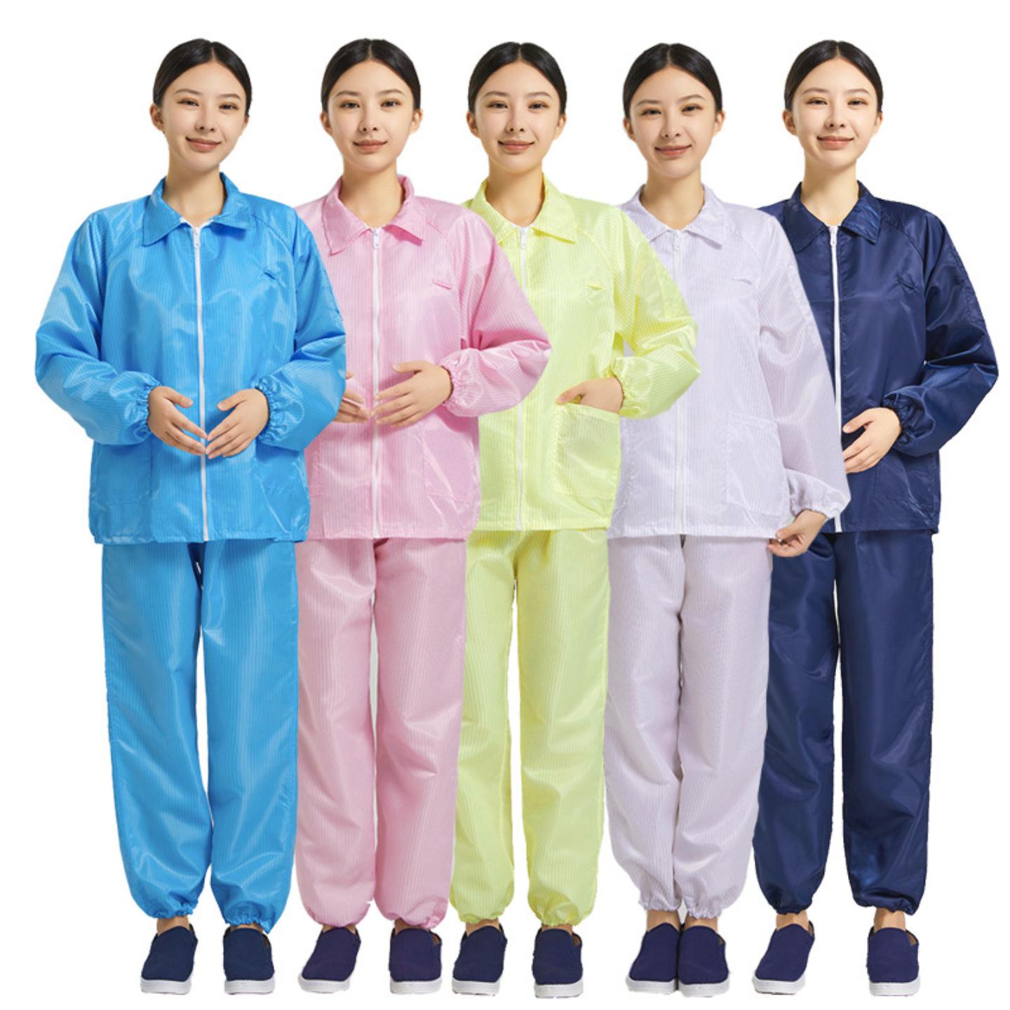 防静电尘服工作服蓝色粉白短款女