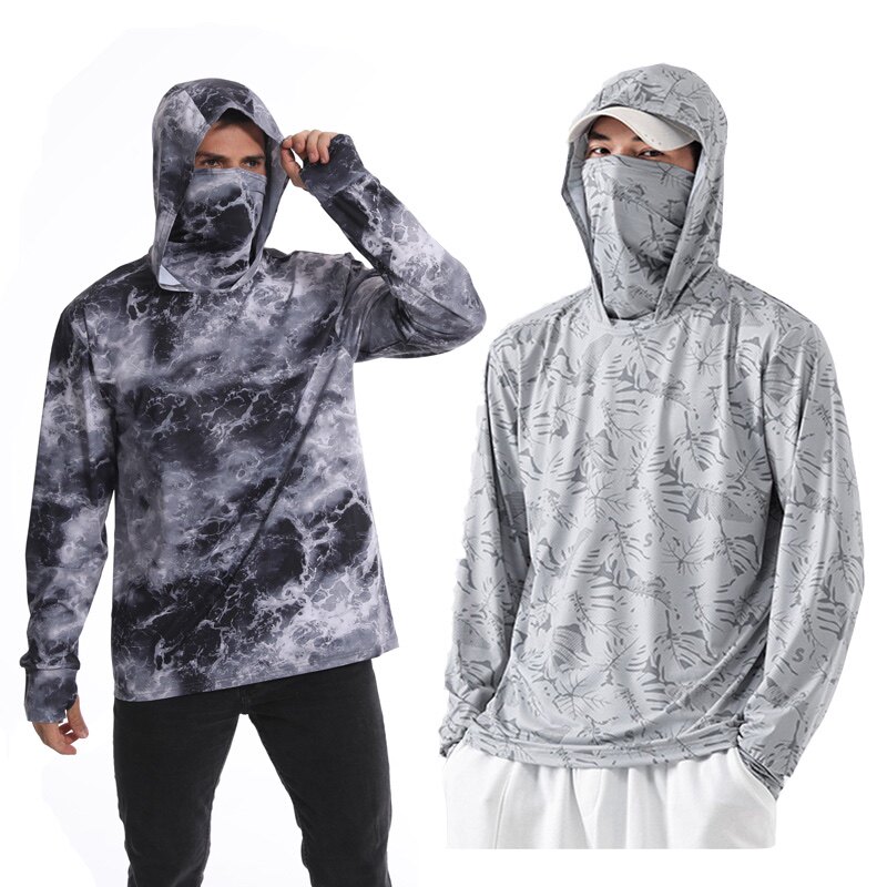 钓鱼防晒服男冰丝夏季超薄遮面户外垂钓路亚防紫外线透气晒衣