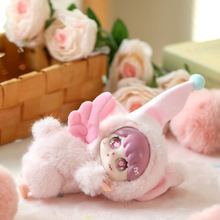 潮玩趴趴睡姿长耳兔欧貂毛绒玩具挂件翅膀搪胶脸星星眼毛绒玩具