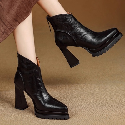 V口高跟鞋尖头超高跟马丁靴