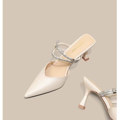 法式配裙子绝美细跟包头半拖鞋