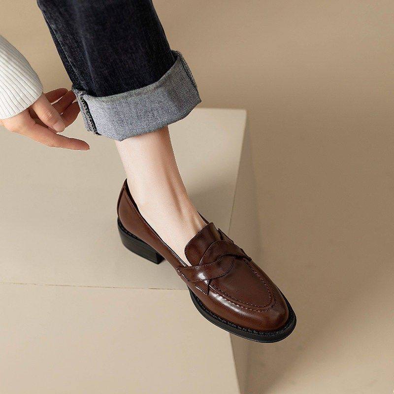 英伦风复古一脚蹬乐福鞋女2026年新款通勤百搭小皮鞋圆头粗跟单鞋,女鞋,乐福鞋（豆豆鞋）,淘宝优惠券,粉丝福利购,淘宝优惠卷