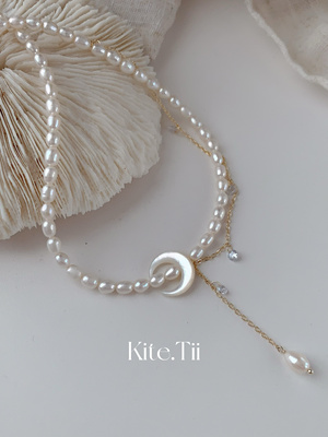 Kite.Tii仙女复古轻奢天然贝壳月亮淡水珍珠项链锁骨链choker礼物