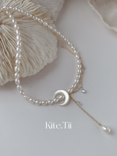 Kite.Tii仙女复古轻奢天然贝壳月亮淡水珍珠项链锁骨链choker礼物