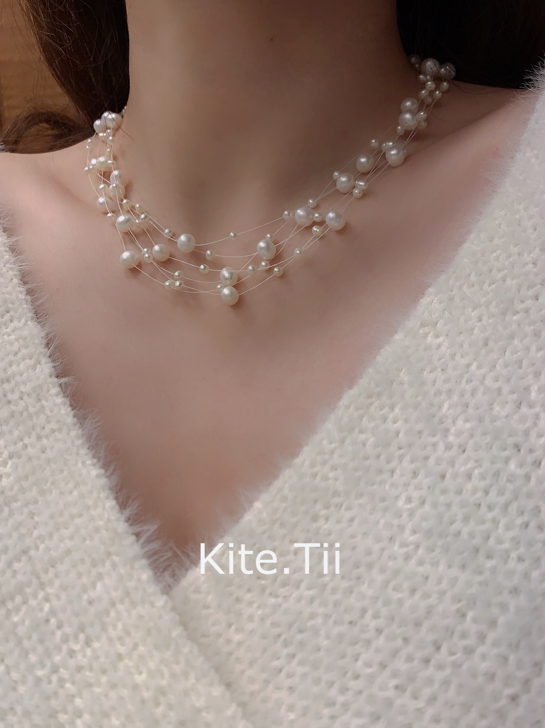 Kite.Tii法式复古多层仙女天然淡水满天星珍珠项链女甜美锁骨链