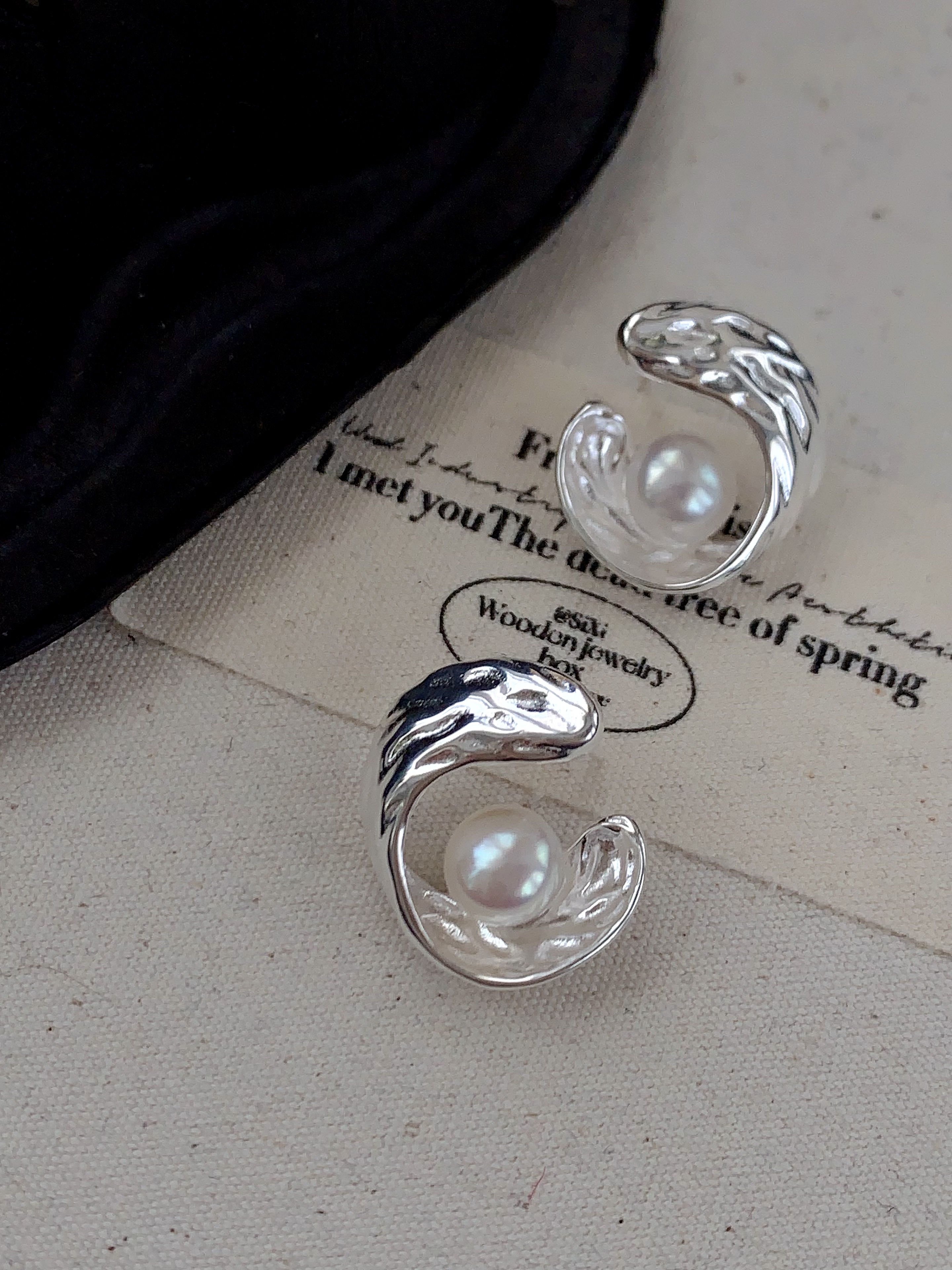 百搭ins肌理感天然淡水珍珠耳钉耳环S925纯银不掉色小众设计高级