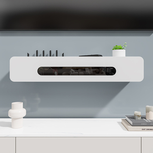 电视机顶盒置物架免打孔wifi路由器收纳盒墙上电线插座遮挡电视柜