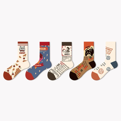 法国油画男女情侣同款春夏秋冬潮牌涂鸦潮袜薄款复古时尚中筒袜子