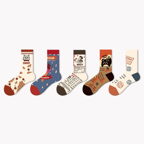 法国油画男女情侣同款春夏秋冬潮牌涂鸦潮袜薄款复古时尚中筒袜子