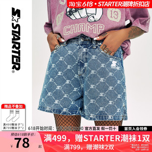子时尚 STARTER2022新款 百搭裤 女经典 潮流滑板运动浅蓝短牛仔裤