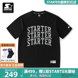 STARTER荧光系列美式 复古T恤黑色圆领LOGO上衣宽松透气运动短袖