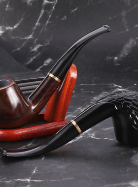 经典复古弯式黑檀木加圈烟斗 乌木9MM过滤手工烟斗周年庆典礼品